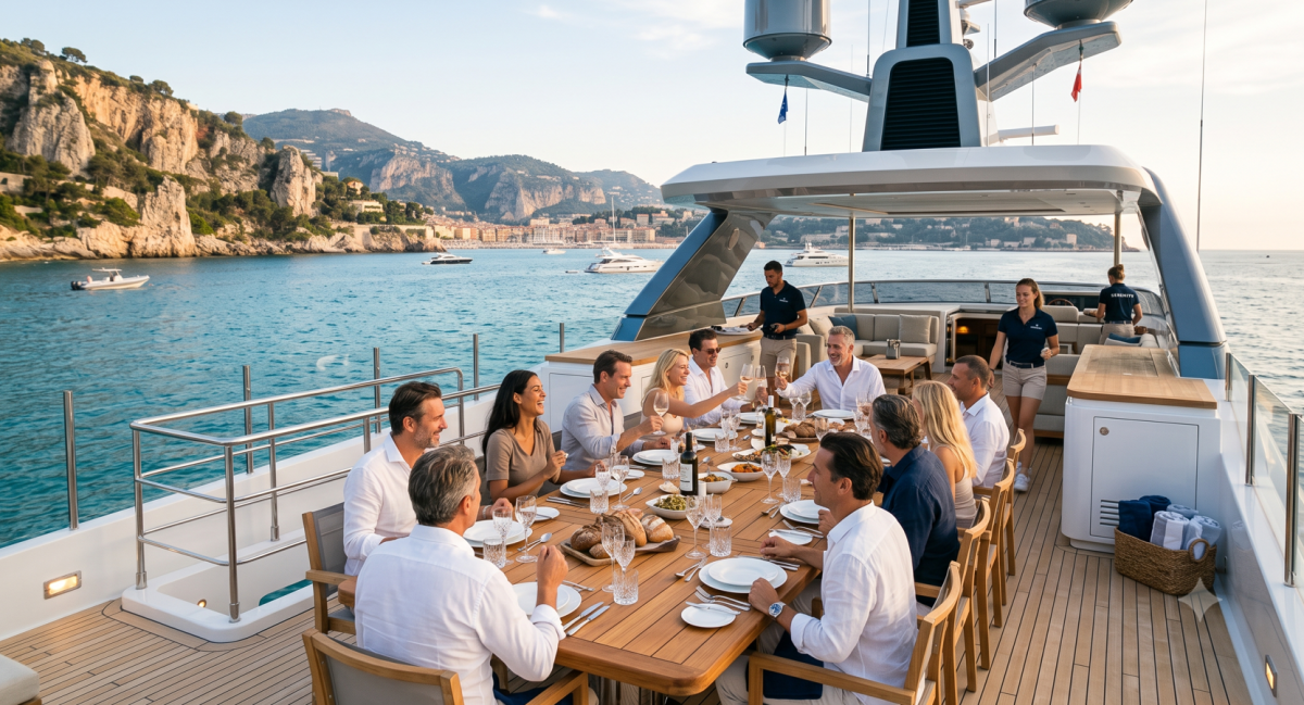 Dîner gastronomique en mer à La Trinité sur Mer lors d'une sortie privée Prestige Signature