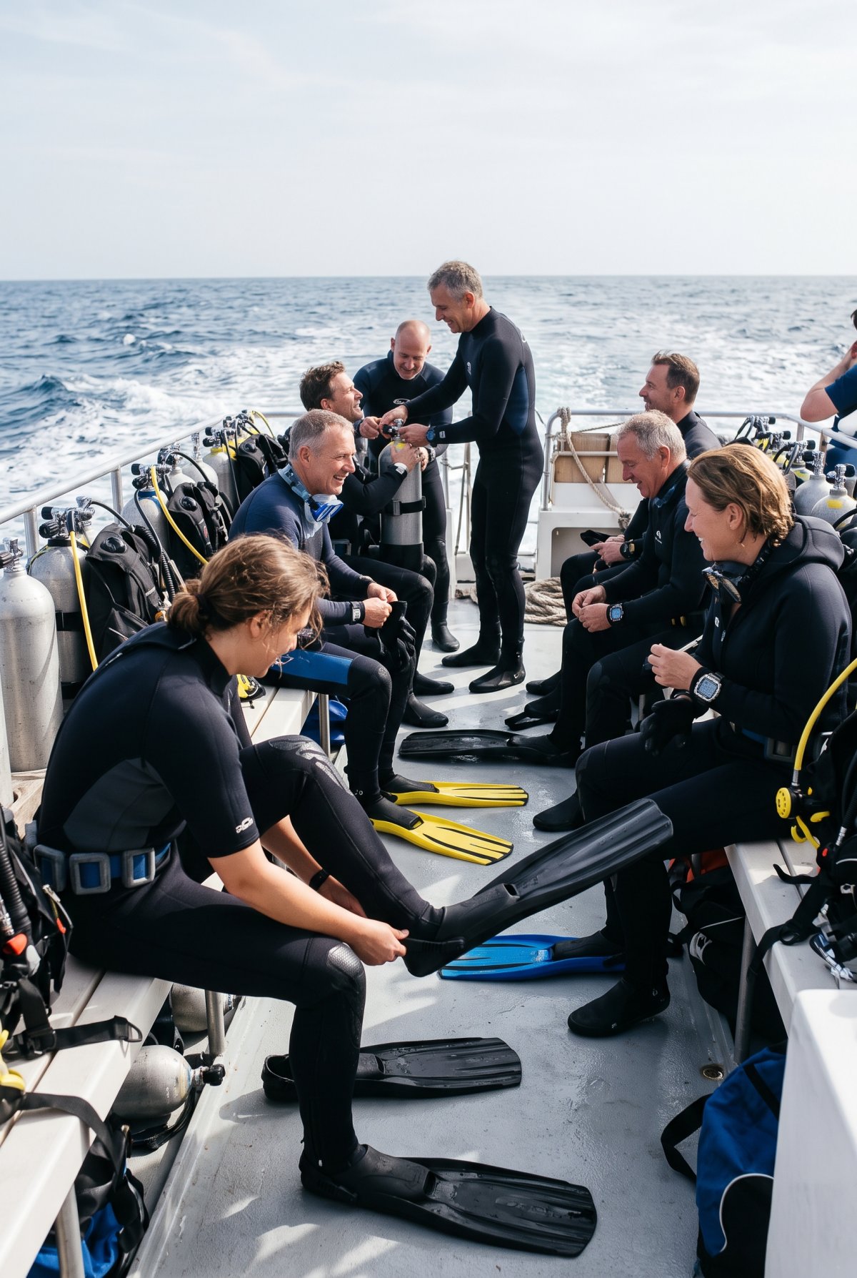 Exploration Sous-Marine - Prestige Signature Groupe de plongeurs explorant les fonds marins après une sortie en bateau à La Trinité sur Mer